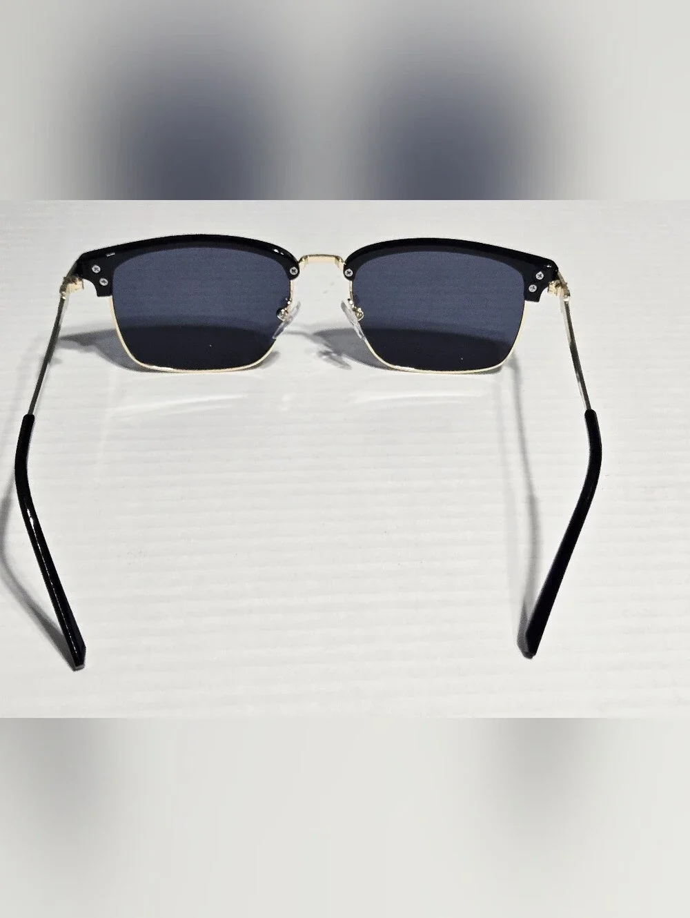 Vintage Style Half Rim Polarized Sunglasses Black Gold Rectangle UV400 Unisex
